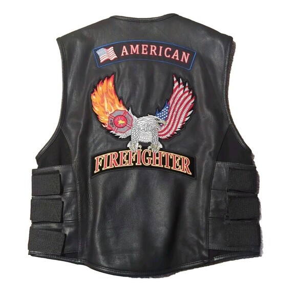 First Classics Leather Vest Mens XL With Firefighter, Flag, Eagle Patches - Picture 1 of 16